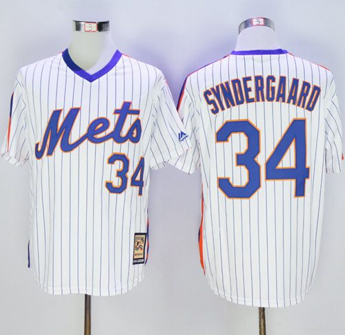 Mets #34 Noah Syndergaard White(Blue Strip) Cooperstown Stitched MLB Jersey - Click Image to Close